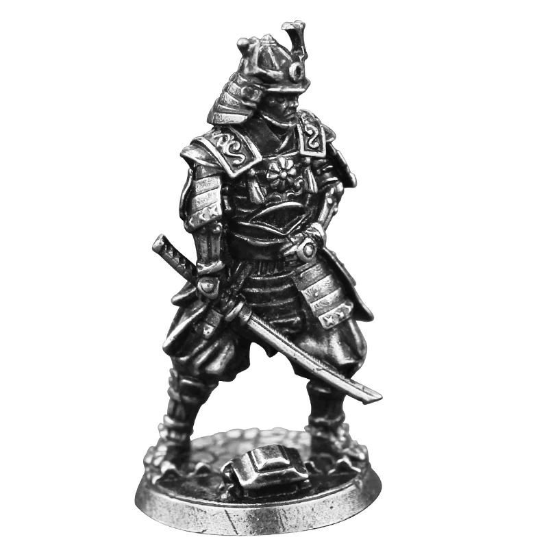 Hand Drawn Copper Japanese Shogunate Samurai Figurines Miniatures Vintage Metal Soldiers Statue Diorama Desktop Toys Ornaments