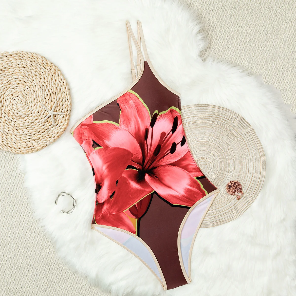 

Сексуальные купальники с крупным цветочным принтом, на одно плечо, цельные бикини, купальные костюмы, боди, женские купальники, танкини