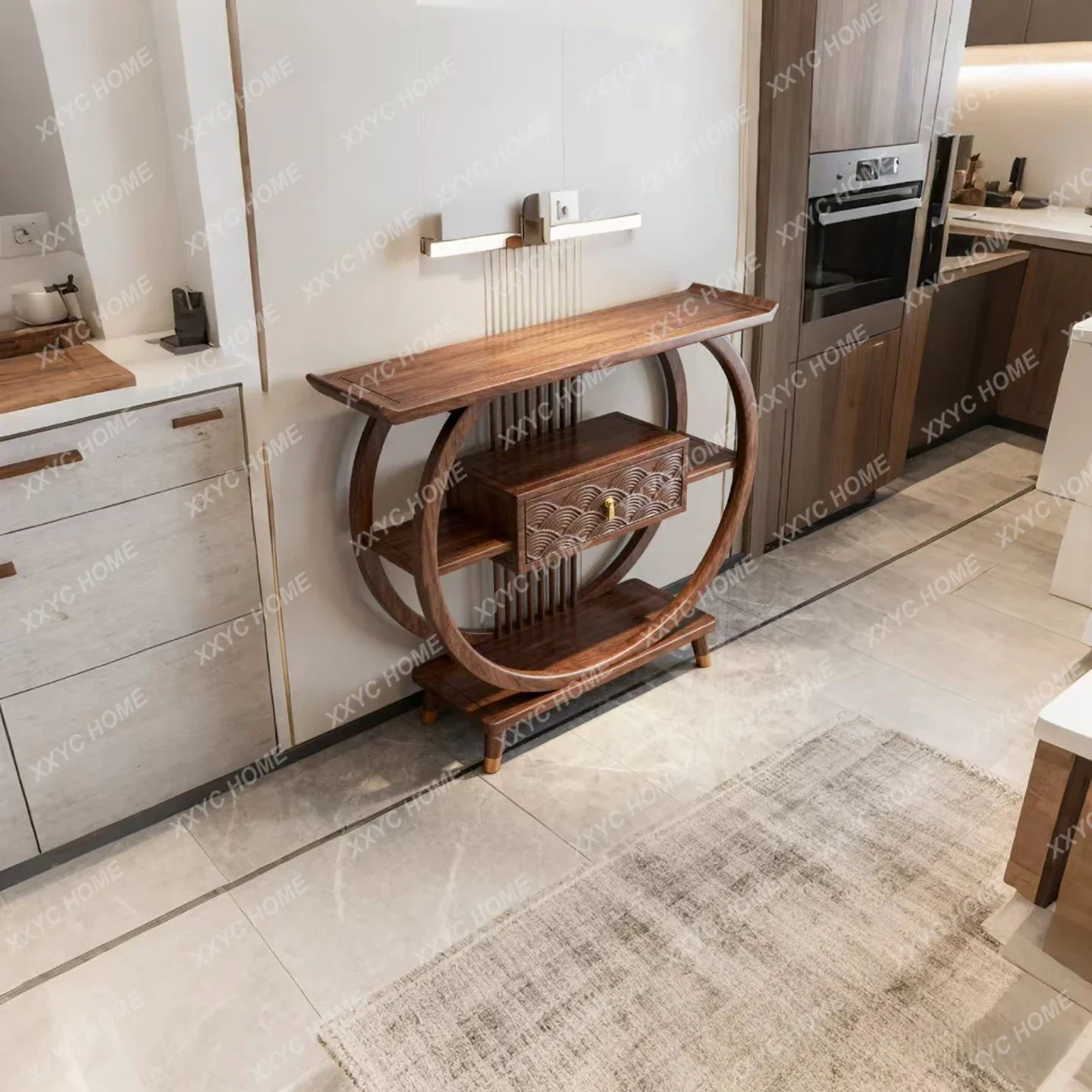 Light luxury North American black walnut entry against the wall, living room case table