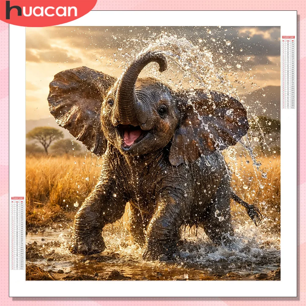 Pintura de Diamantes HUACAN, Elefante, Diseño Completo con Diamantes Cuadrados y Redondos, Manualidad Creativa, Regalo Único, Mosaico de Diamantes, Decoración para el Hogar