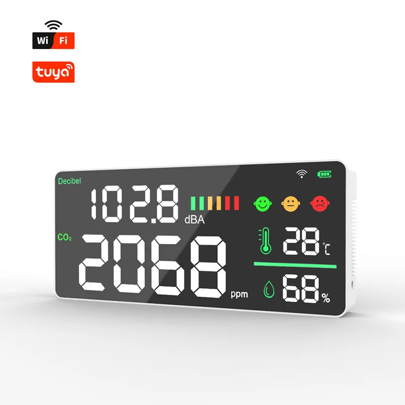 Decibel Noise Detector WiFi Remote Real Time Monitoring Wall-Mount Sound Level Meter with LED Display Time Clock