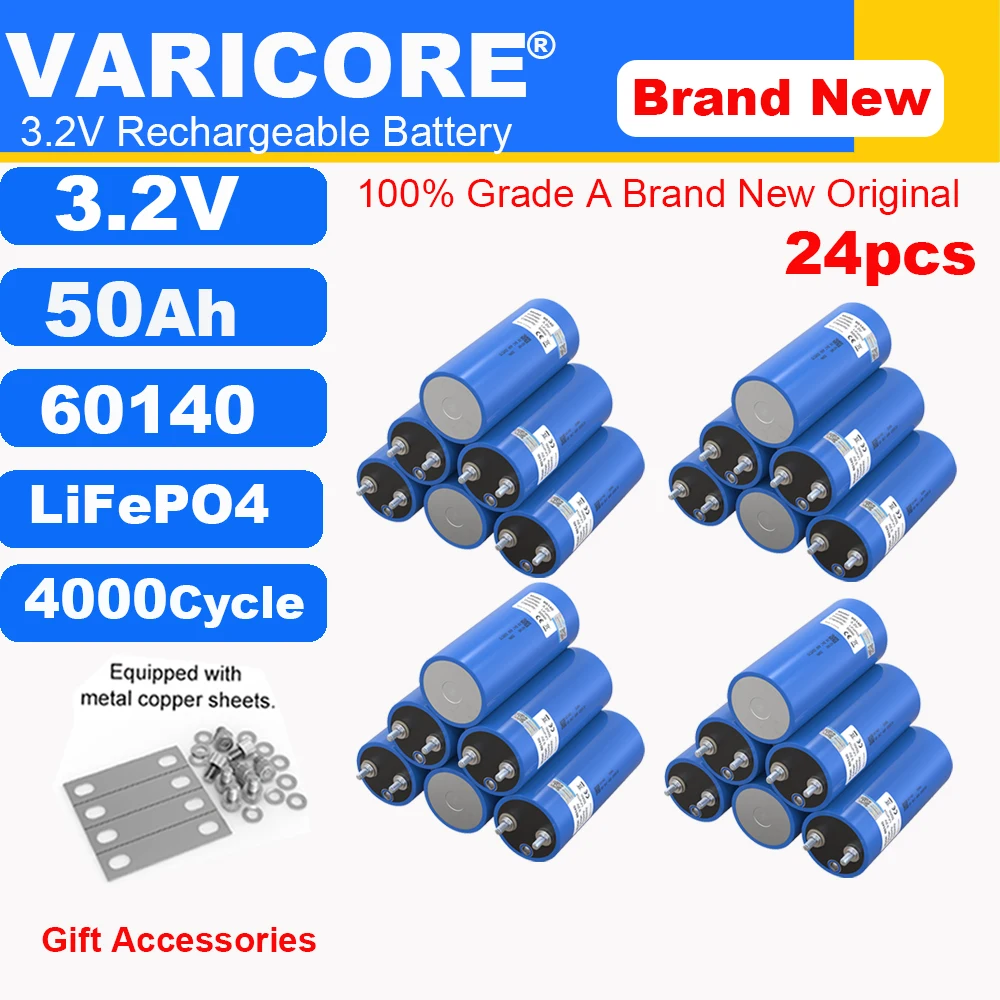 

24pcs 3.2V 50Ah LiFePO4 Battery 60140 Lithium iron phosphate for 12V 24V 36v Off Grid Solar Energy Car Golf Cart Camping Trip