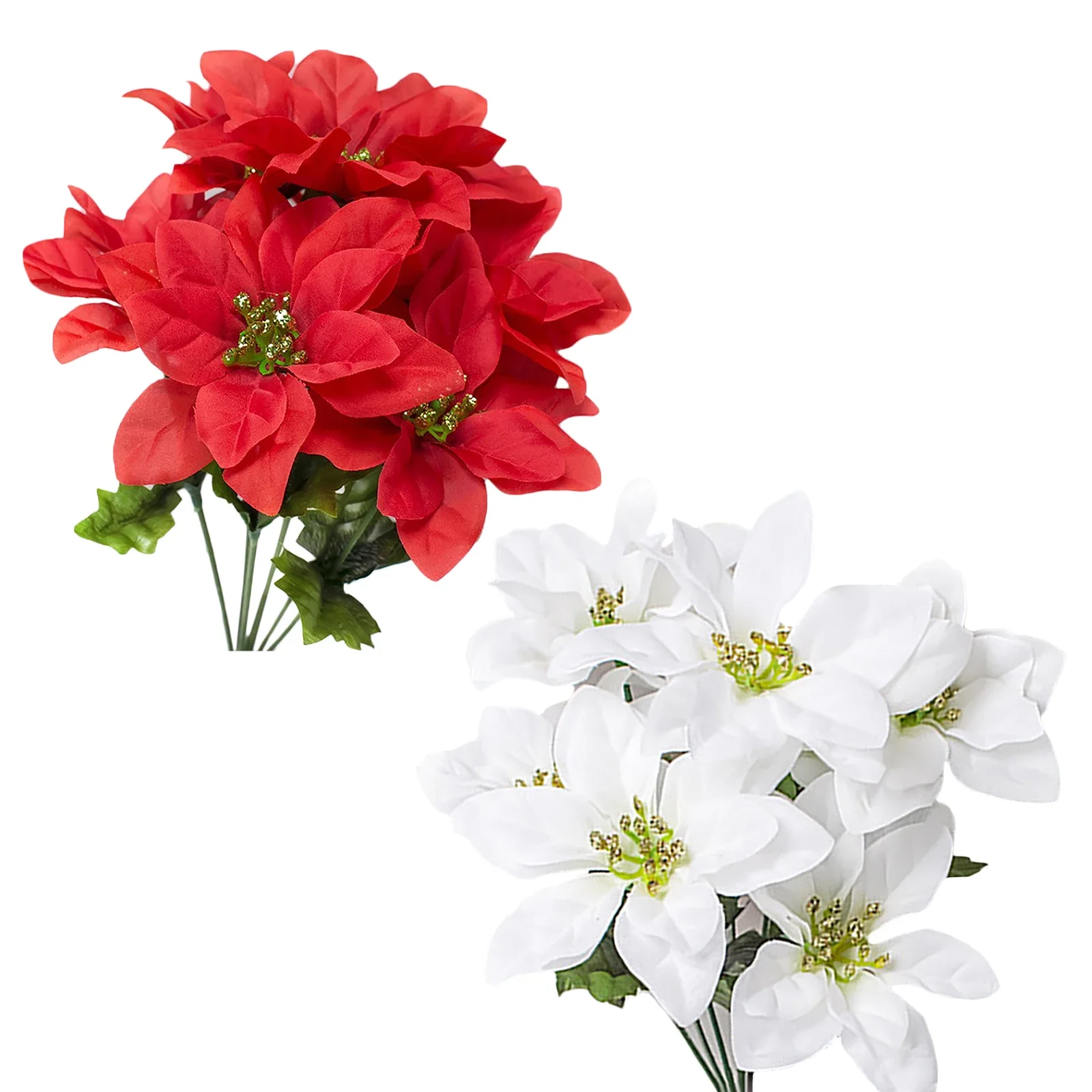 7 Branches Handmade Artificial Poinsettia Christmas Tree Decoration Simulation Bouquet Flower Realistic Plant Wedding Home Decor