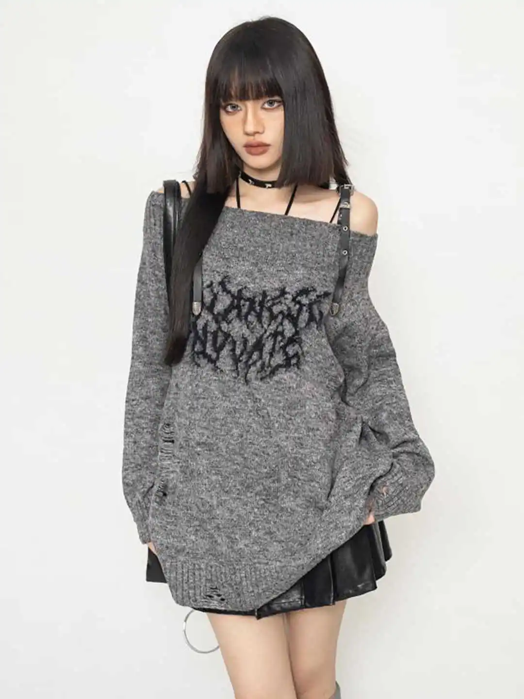 2026 Fashion Simple High Street Knitted Sweater Tide Slash Neck Off Shoulder Pullovers Print Autumn Streetwear Y2k Clubwear