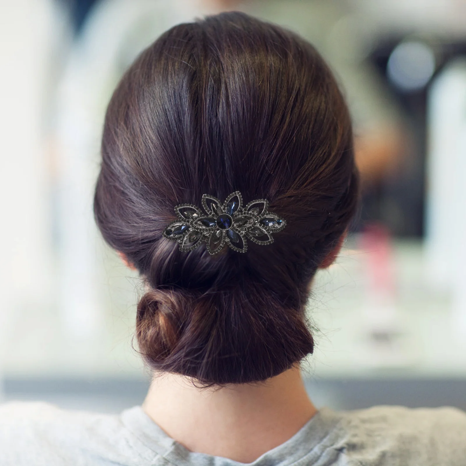 مشبك شعر أنيق على شكل زهرة من حجر الراين للنساء آلية ربيعية آمنة ومشابك معدنية متينة وإكسسوارات أنيقة للمناسبات الخاصة #5