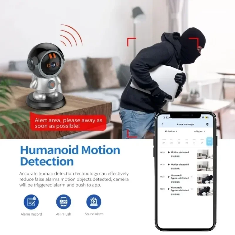 Wireless Monitoring Camera Robot Mobile Detection Intelligent 1080P HD WIFI Mini Night Vision Camera Home One Click Call Camera