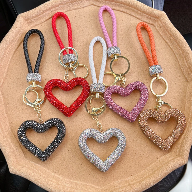 

Fashionable Ceramic Heart Keychain Full of Rhinestones Handbag Decorations Trendy Accessory for Bags