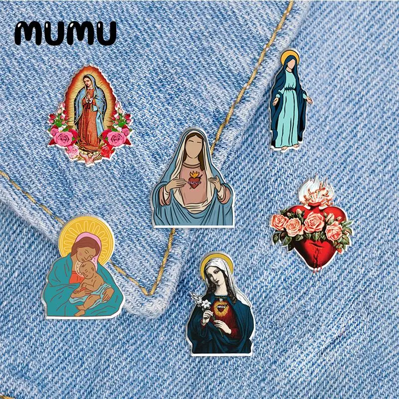 2023 New Virgin Mary Lapel Pin Mother of God Acrylic Brooches Handmade Epoxy Jewelry Shirt Bag Badge