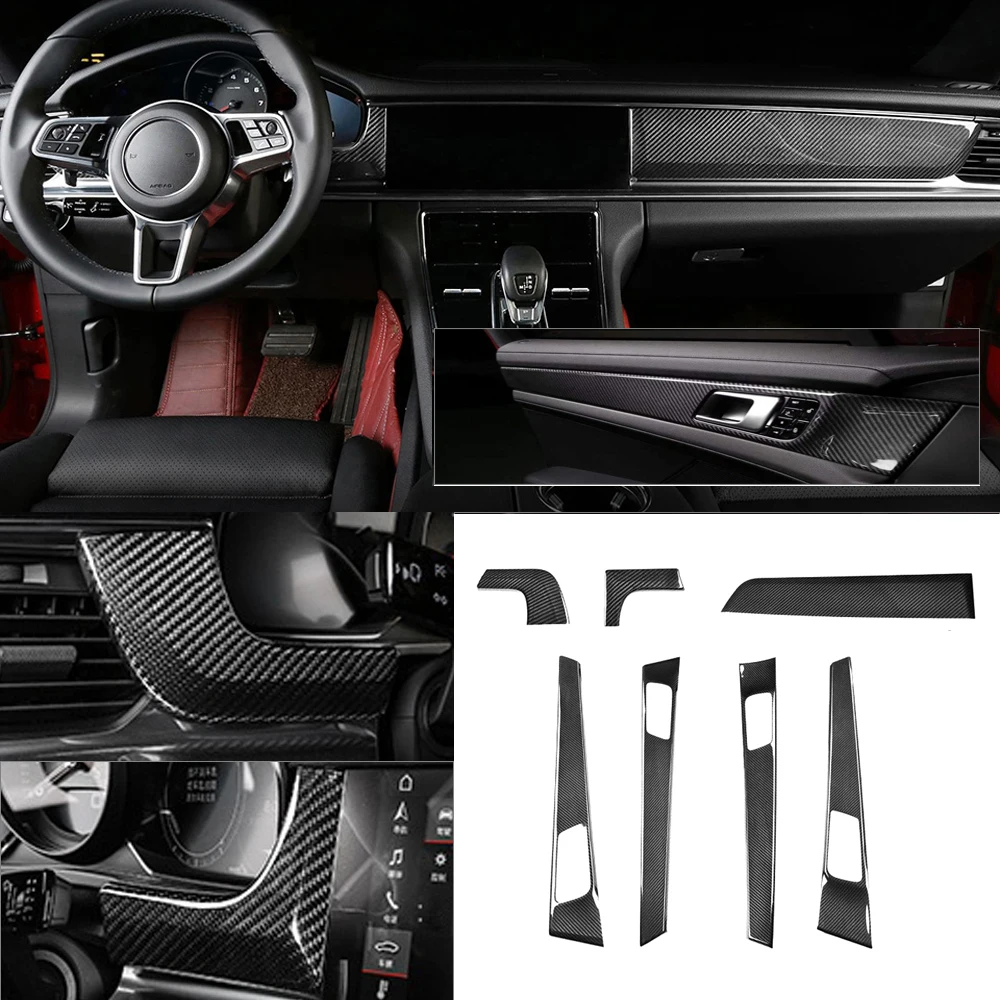 

7pcs Real Dry Carbon Fiber Interior Trims Dash Cover Door Trim Panels For Porsche Panamera 971 2017up