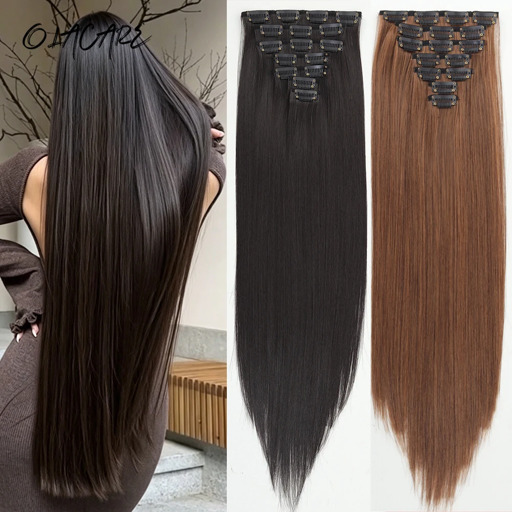 32Inchs Synthetic Long Straight Blonde Black Hairstyle Clips in Hair Extensions Hairpieces Heat Resistant False Hair Daily Party