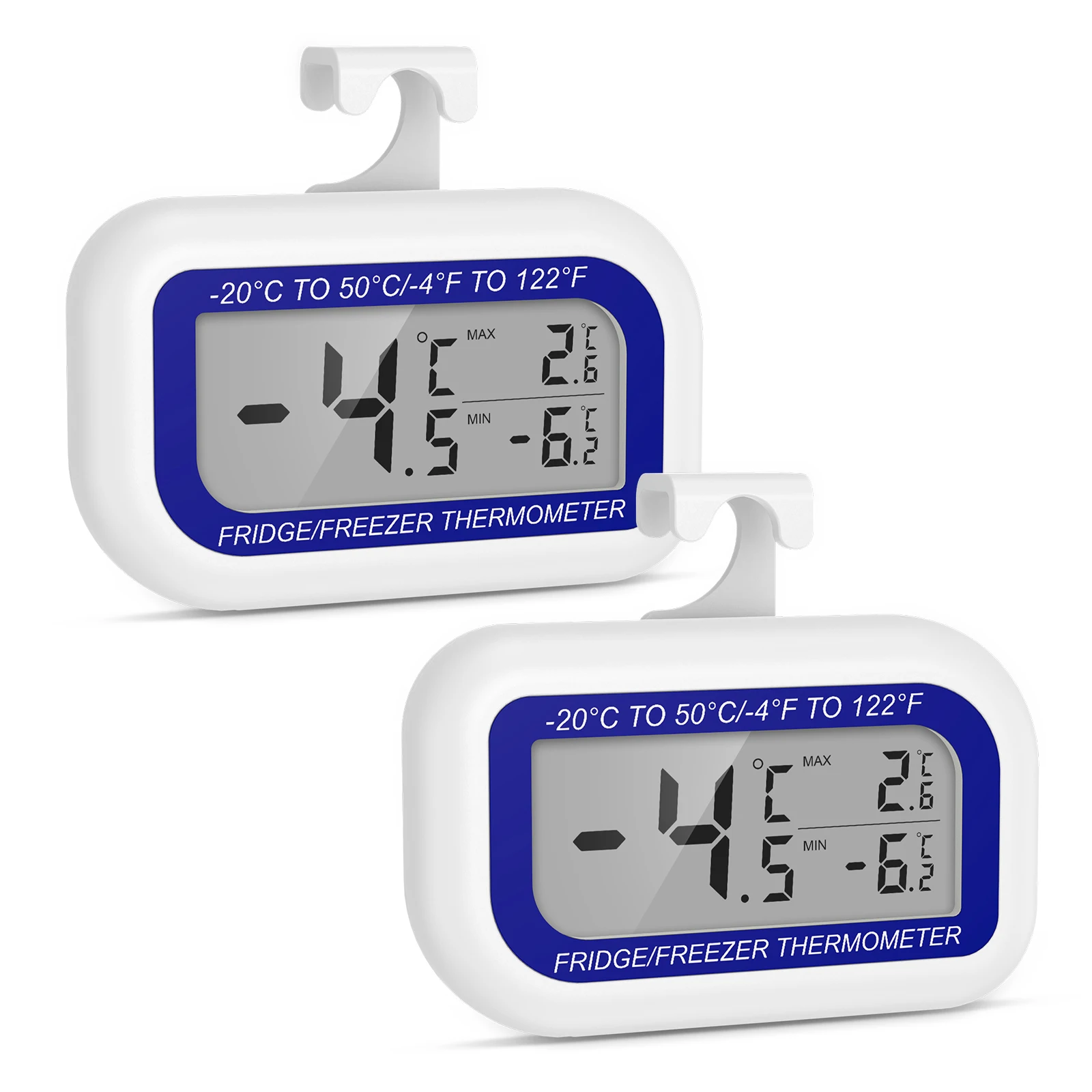 2pcs Refrigerator Thermometer Digital Waterproof Freezer Thermometer Max/Min Record with Magnet & Hook for Kitchen Restaurant