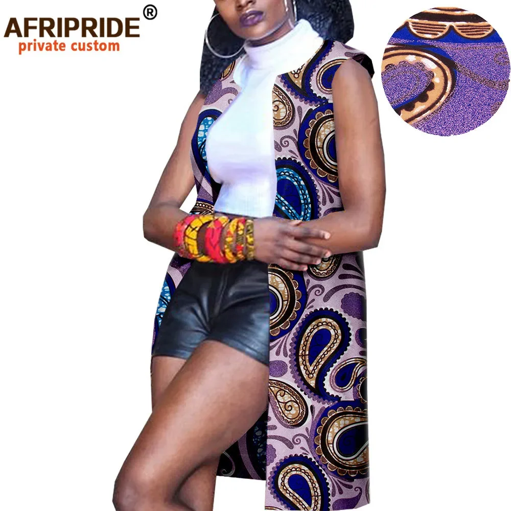 2024 African Clothes for Women Casual Coats Dashiki Ankara Jacket Sleeveless O-neck Knee Length Cotton Coat for Women A1824006