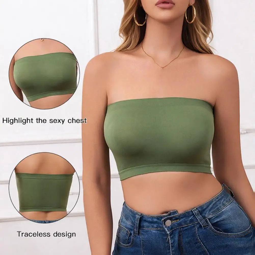 Women's Summer Sexy Tube Top Non-Slip Strapless Bandeau Crop Top Basic Sleeveless Going Out Outfits