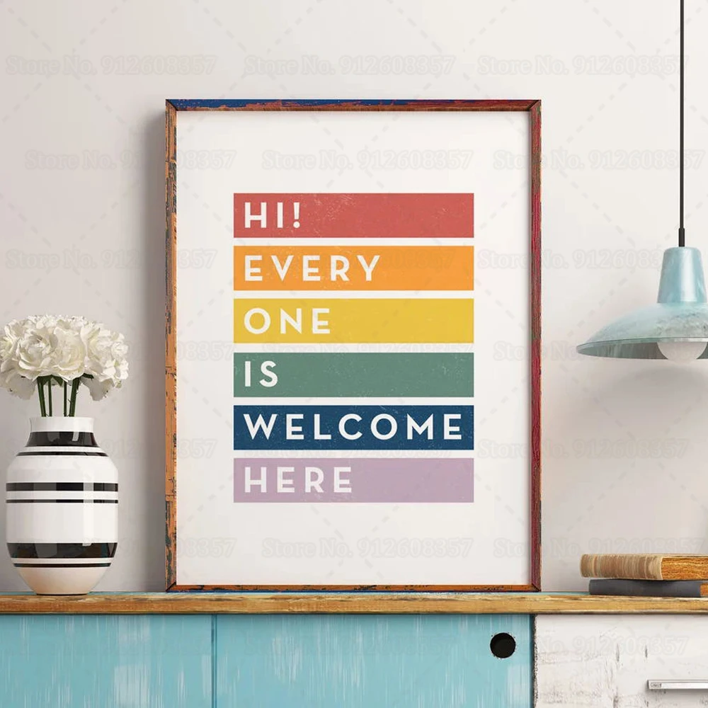 Rainbow Gay Pride LGBT Print Poster Everyone Is Welcome Here Canvas Painting Diversity Inclusion Wall Art Decor