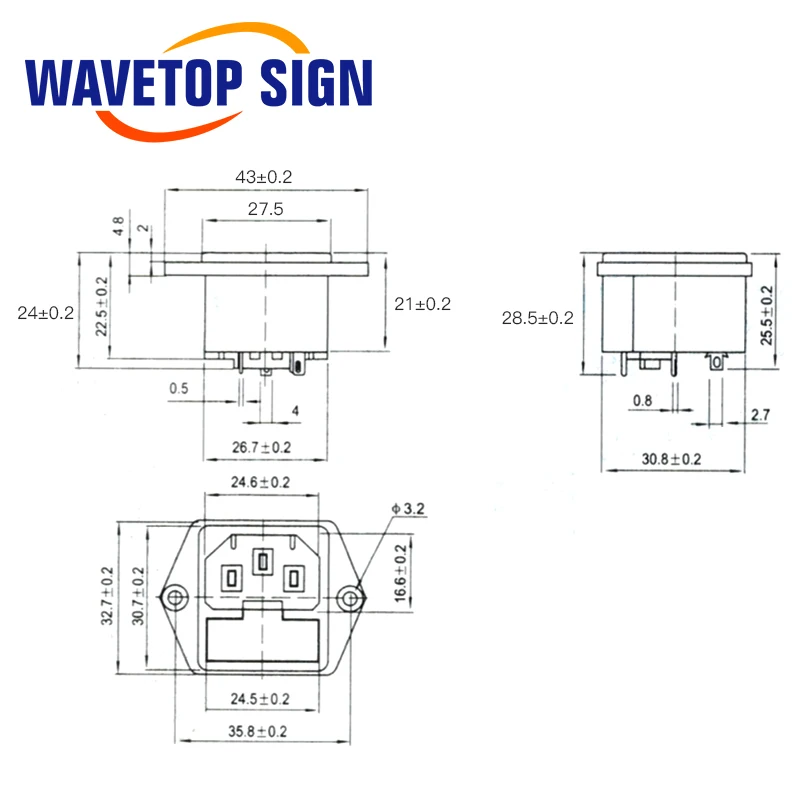 SignkoRay 4 ชิ้น/ล็อต AC-03 3Pin AC Power Jack ตัวเชื่อมต่อไฟฟ้า 10A 250V แบบตัวผู้ สำหรับเครื่องตัดและแกะสลักด้วยเลเซอร์ Co2