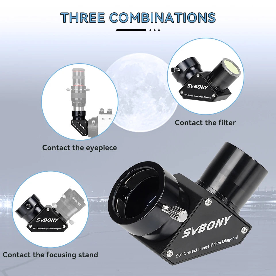 Svbony SV222 45/90 Degree 1.25-inch Erect Prism Diagonal Anti Reflection Coating Metal for Refractor Telescope