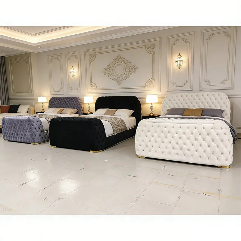 

# Light Luxury Intelligent TV Bed with Emulational Fireplace Solid Wooden Frame Stainless Steel Legs and Lifting Lever