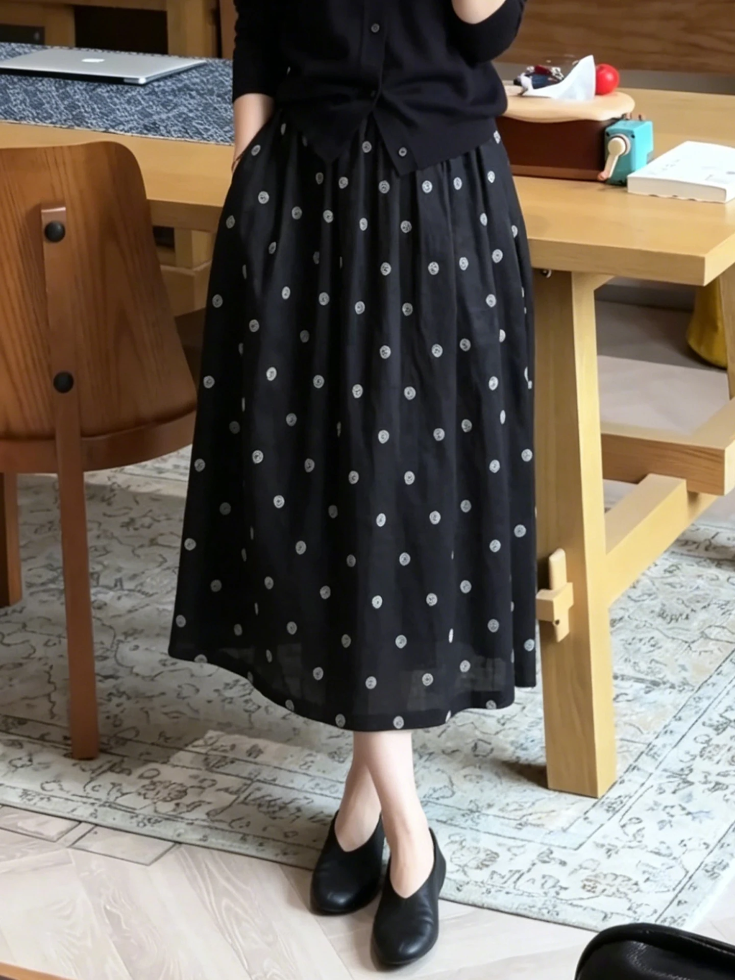 

Summer Polka Dot Bloomer Half Skirt Women's Thin High Waist Midi A-Line Wide Hem Umbrella Skirt Casual Breathable Skin-Friendly