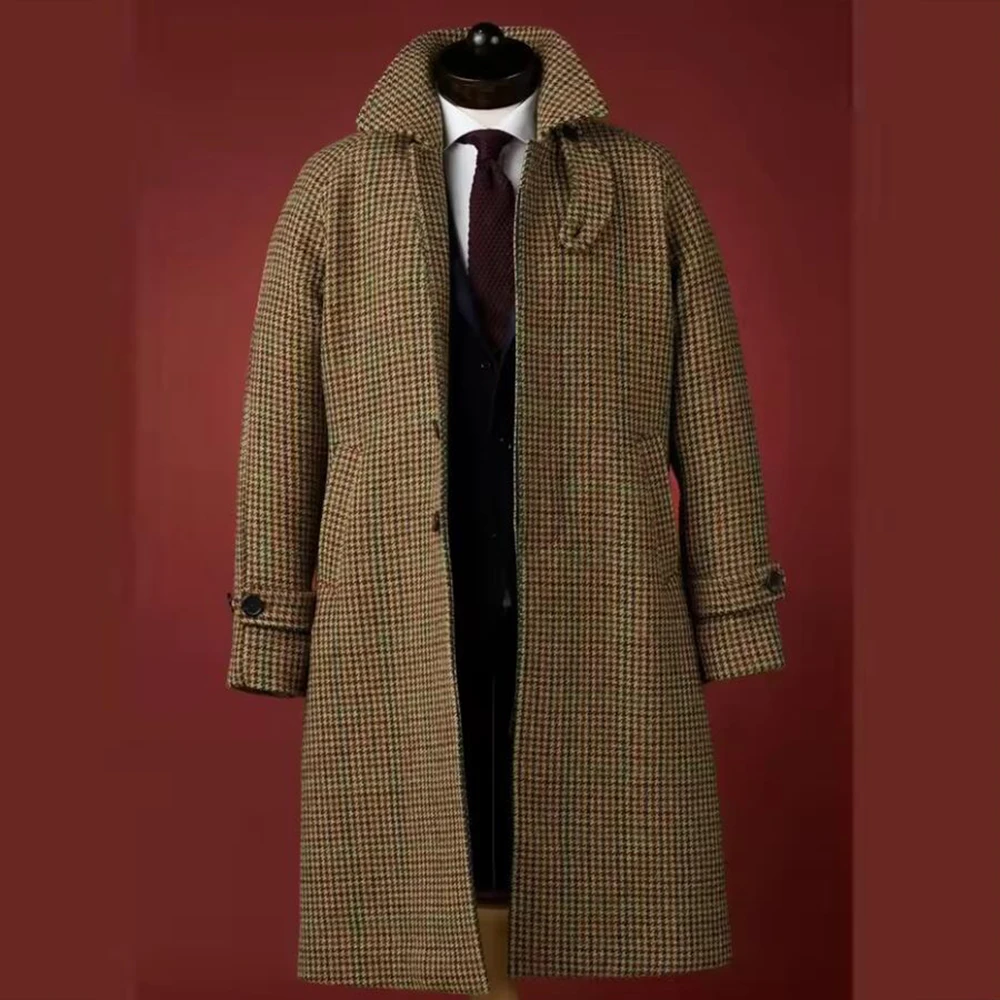 Manteau à carreaux moderne pour hommes, 1 pièce, Blazer personnalisé, pardessus avec ceinture, tenues chaudes d'hiver, mode homme, Tuxedos de bal de mariage
