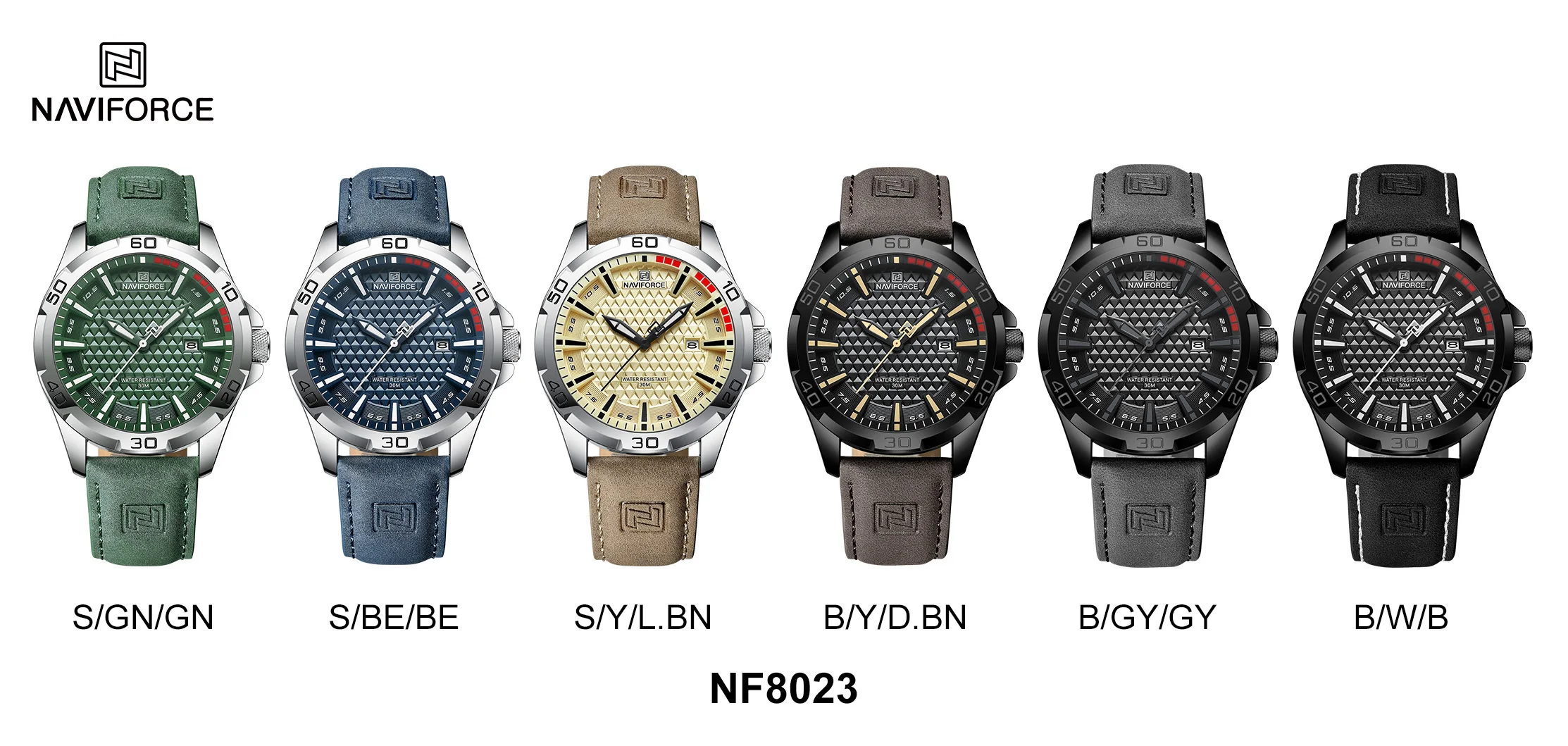 ساعة يد NAVIFORCE للرجال كاجوال رياضية كلاسيكية كوارتز بتقويم للرجال من الجلد مقاومة للماء ساعة رجالية Relogio Masculino