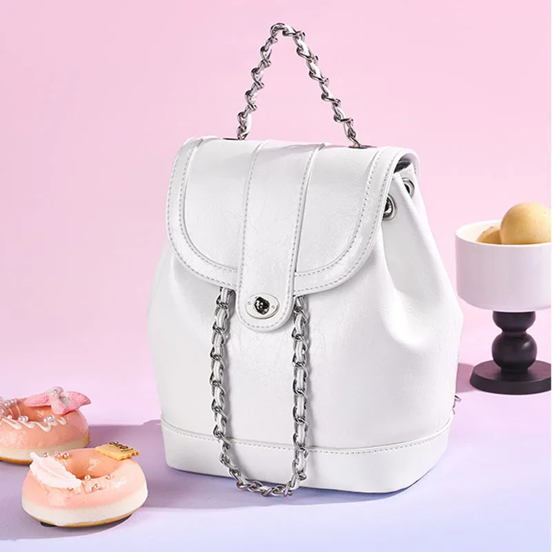 korean niche backpack 2023 Spring New Chain Shining Oil Wax Leather Vintage Shoulder Underarm Bag Female Purse