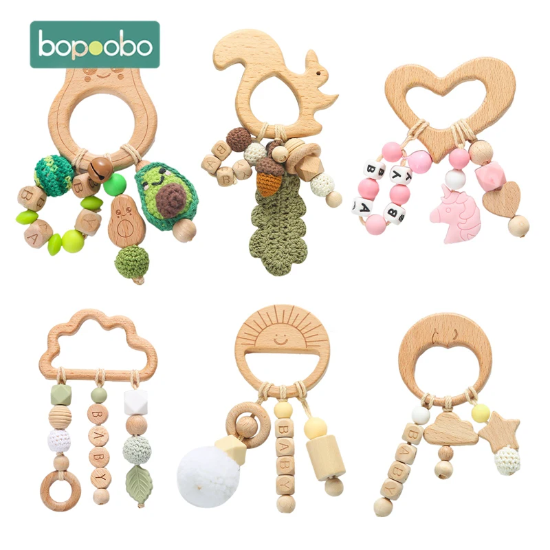 

1pc Baby Silicone Teether Animal Shape Wooden Teether Ring Baby Teether Rodent Baby Gym Mobile Rattles Newborn Educational Toys