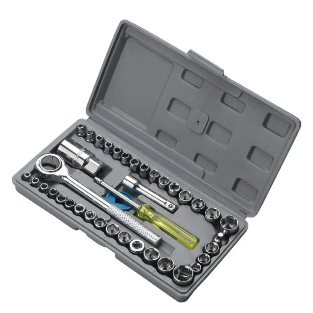 40Pcs/Set Socket Wrench Car Vehicle Toolbox Repair Tools Kit Hand Tools Socket Wrench Combination High Hardness Wear Resistance