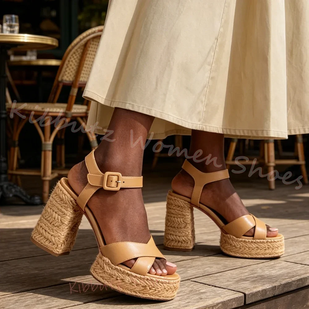 Platform Wedge Sandals Women Open Toe Ankle Strap Chunky Heel Round Toe Summer Beach Vacation Party Casual Leather Mixed Color