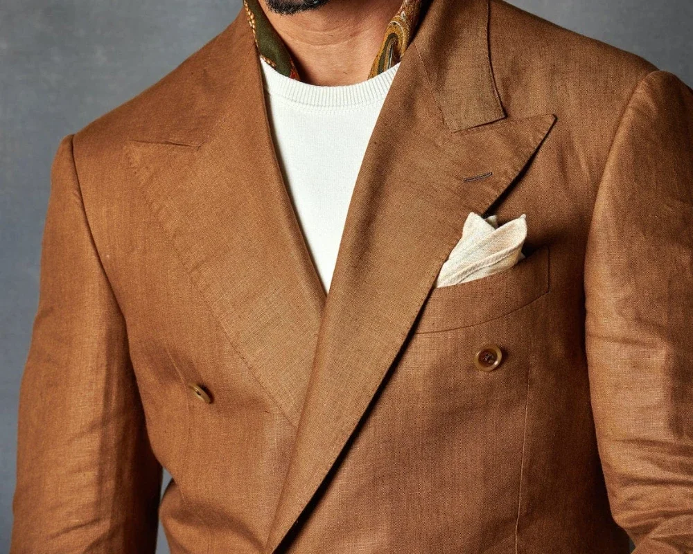 2024 Fashion Summer Linen Elegant Men Suit Casual Slim Fit Blazer Double Breasted High Quality Custom 3 Piece Set Costume Homme