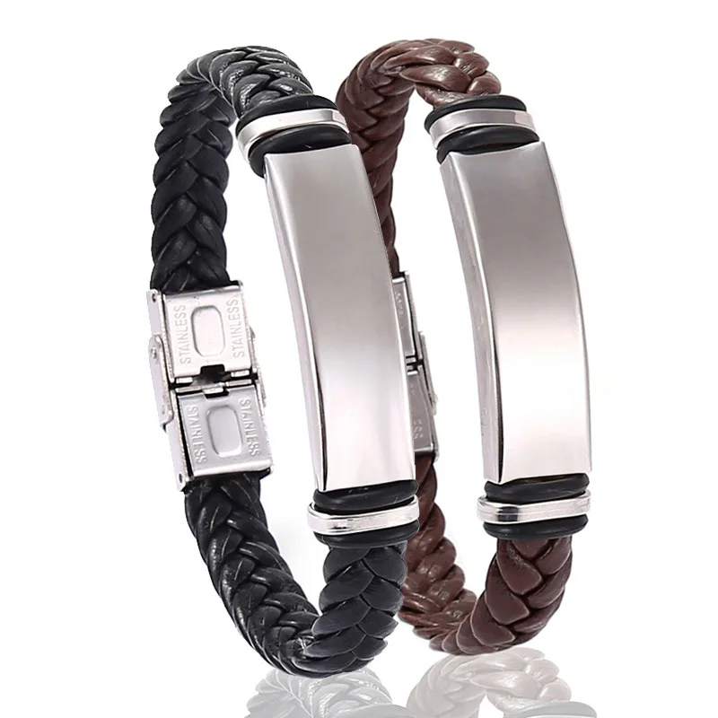Stainless Steel Woven Bracelet, Titanium Steel Leather Handband Equipped With Magnetic Fasteners For Women Men Fashion Business