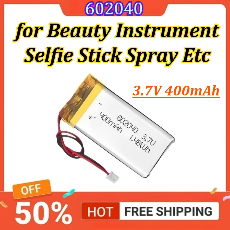 602040 3.7V 400mAh Polymer Lithium LiPo Rechargeable Battery for Bluetooth Headset Beauty Instrument Selfie Stick Spray Etc