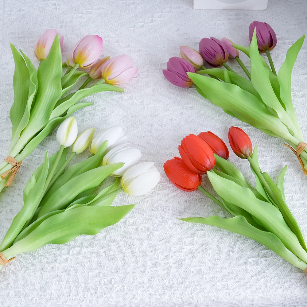 5pcs Artificial Tulip Bouquet Silicone Fake Flowers Party Decoration Living Room Table Centerpiece Floral Arrangement Decoration