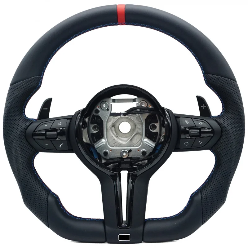 For BMW E90 semi-perforated three-color stitching with red markings, black buttons, black steel fork paddle shifters