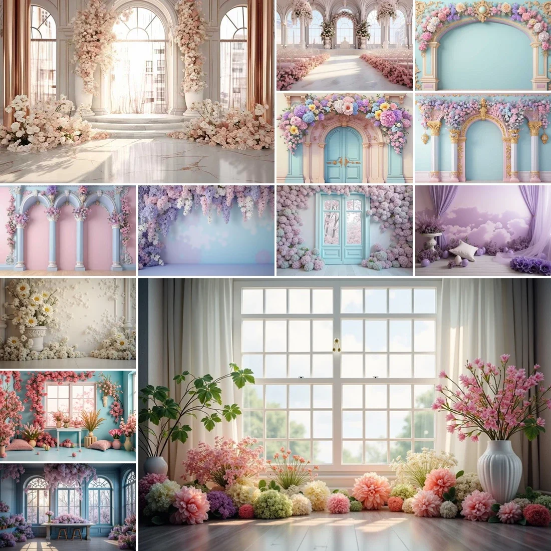 

MOON.QG Floral Interior Room Backdrop Flower Tea Party House Interior Boudoir Living Room Photo Background Home Video Decor