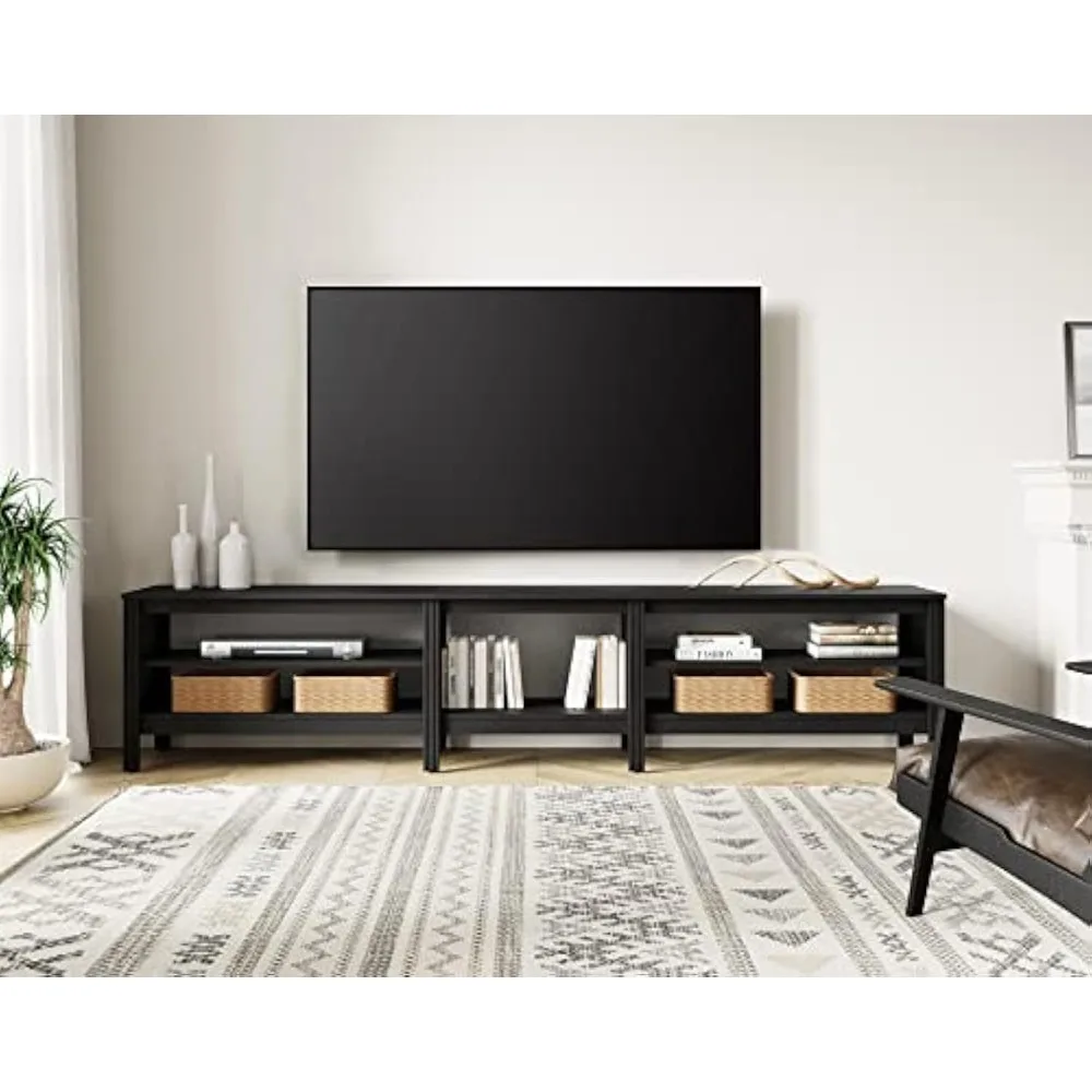 Farmhouse TV Stand for 85 Inch TV, Wood Entertainment Center for 80 90 100 inch TV Console Media Table with 5 Cubby Storage