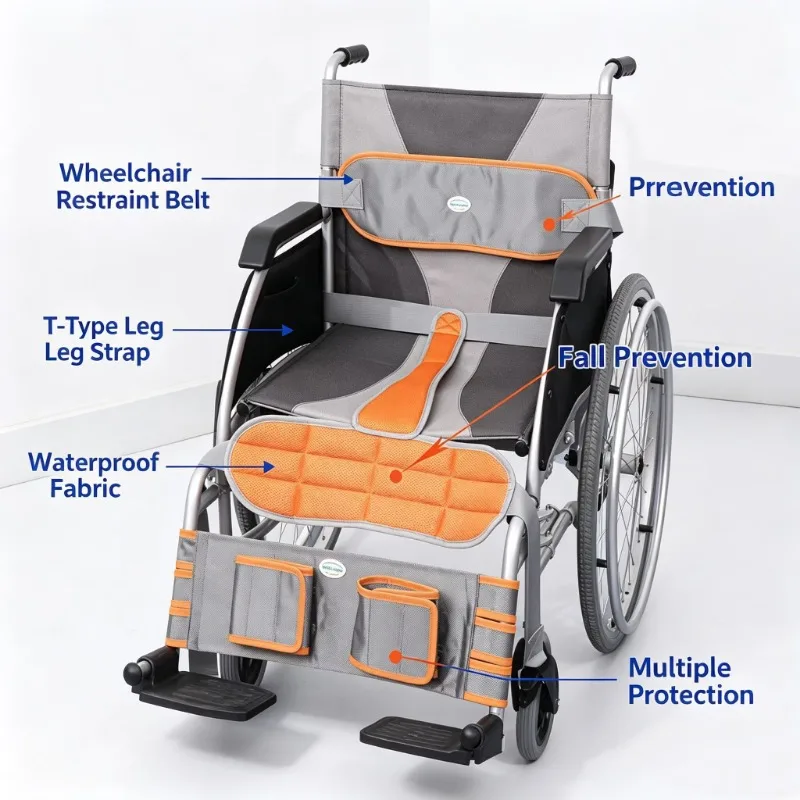 Wheelchair Restraint Belt T Type Leg Strap Fall Prevention Waterproof Anti Slip Elderly Patient Safety Harness Chair Accessory