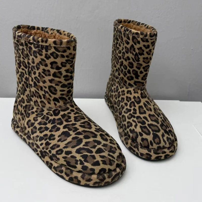 

Leopard Print Platform Heel Boots New Women Fashion Texture Winter Warm Mid-calf Boots Non-slip Comfortable Heel-increasing Boot