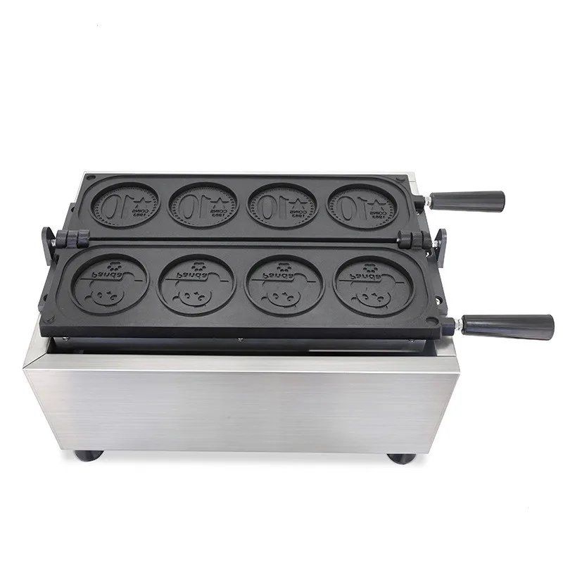 110v 220v comercial elétrico de aço inoxidável queijo moeda ouro e panda dos desenhos animados máquina waffle biscoito lanche equipamentos