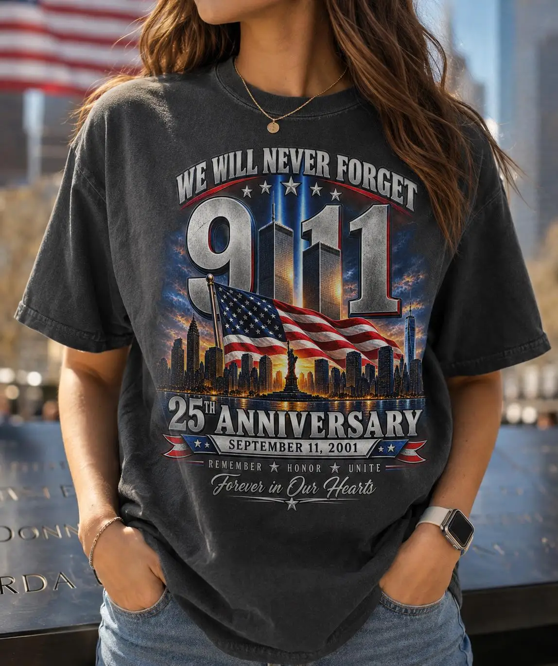 9/11 25th Anniversary Shirt, We Will Never Forget 911 Memorial Tee,September 11 2001 Patriot Shirt, Remember Honor Unite T-Shirt