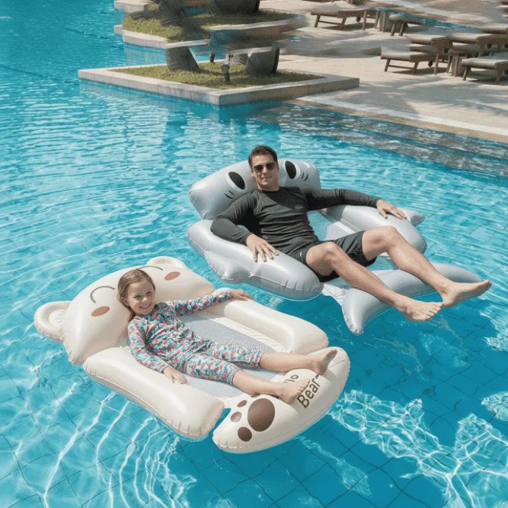 Cartoon Bear Design Inflatable Float Large Size Foldable Floating Bed 4-Tube Structure Thickened PVC Pool Float Outdoor Garden view 3