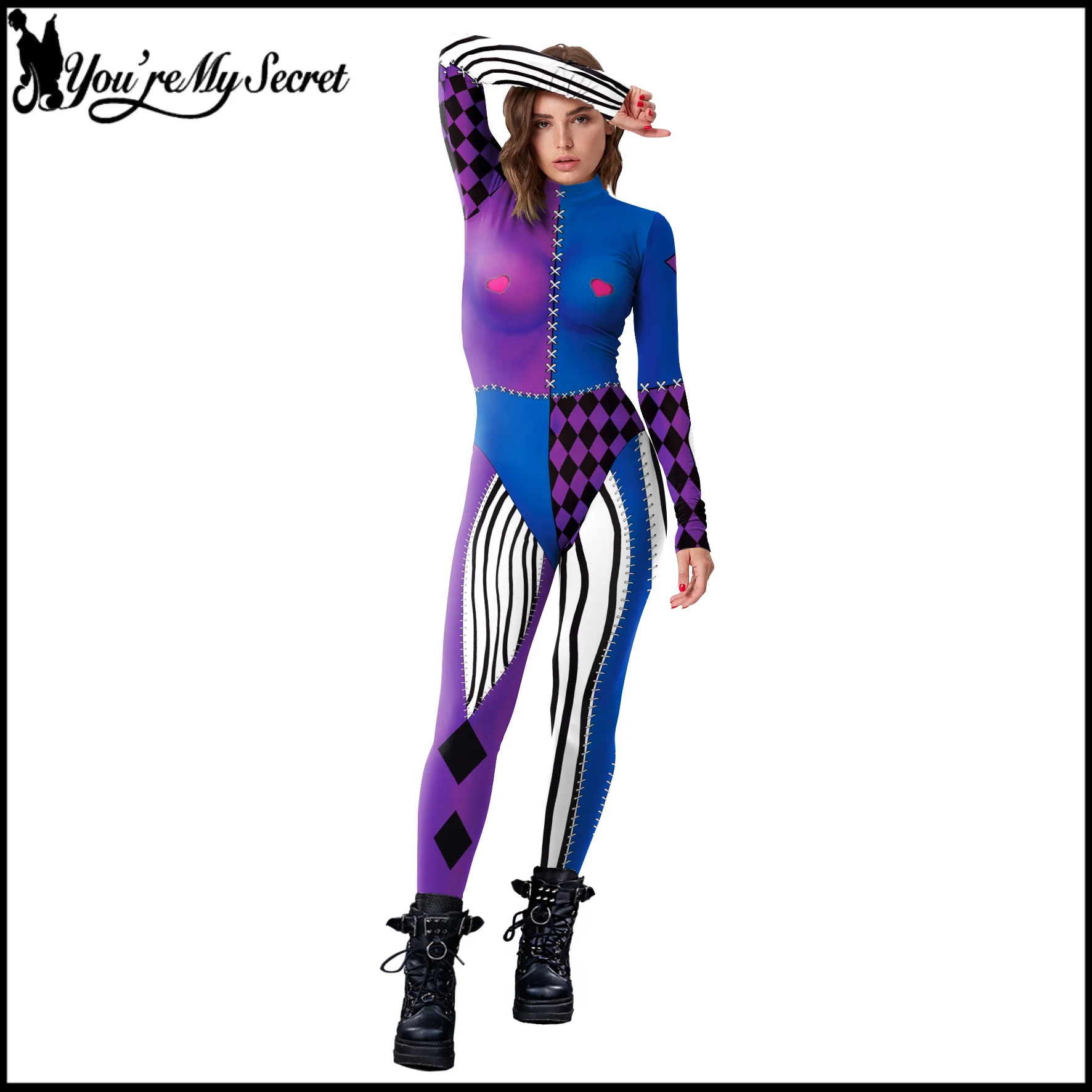 Women Clown Catsuit Halloween Cosplay Costume 3D Printed Zentai Bodysuit Spandex Jumpsuit Festival Carnival Party Rave Outfit view 5