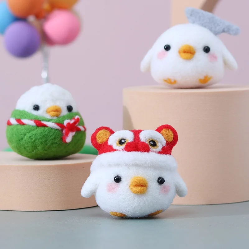 Non-finished Products Poke Wool Felt Handmade DIY Doll Cartoon Chicken Series Material Kit Beginner Plush Toys Gift For Couple