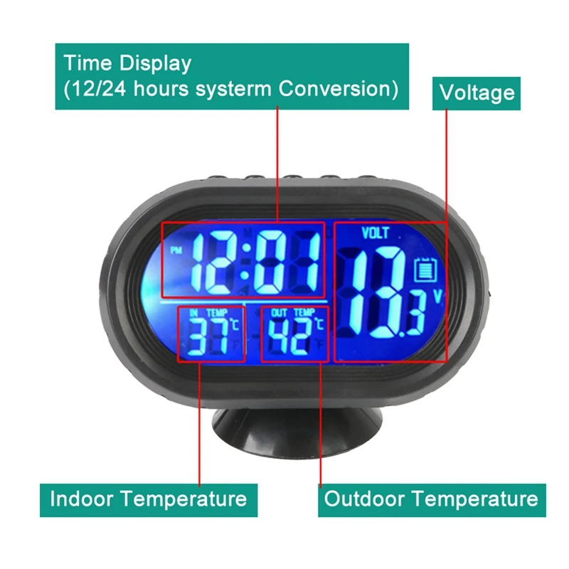 Interior Accessories 3 In 1 Car Voltmeter Thermometer Backlight LCD Digital Noctilucous Clock 12V/24V Car Electronic