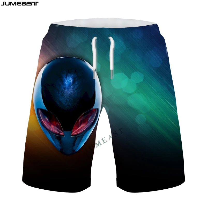 Jumeast Y2k Men Women 3D Printed Hip Hop Alien UFO Shorts Trunks Quick Dry Beach Casual Sweatpants Short Pants