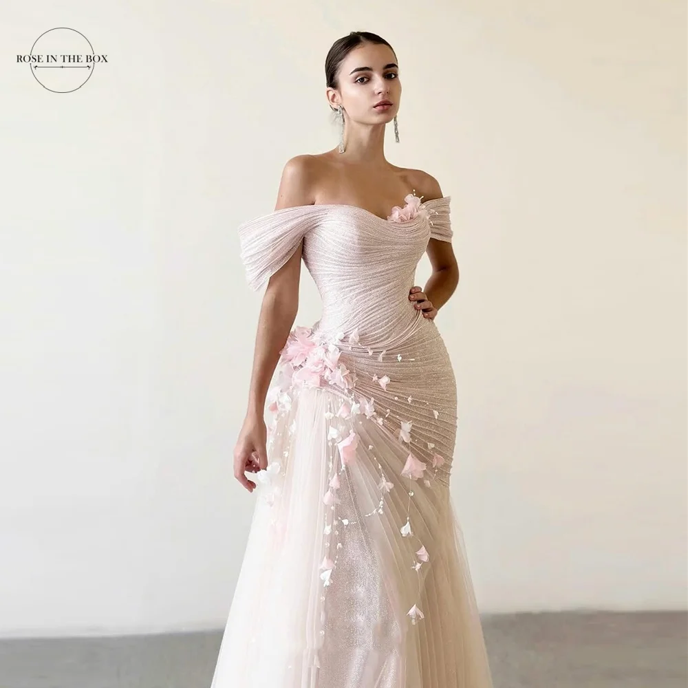 ROSEINTHEBOX Off The Shoulder Tulle Corset 3D Florals Delicate Organza Prom Dresses 2025 Customized Elegant Mermaid Formal dress image 5