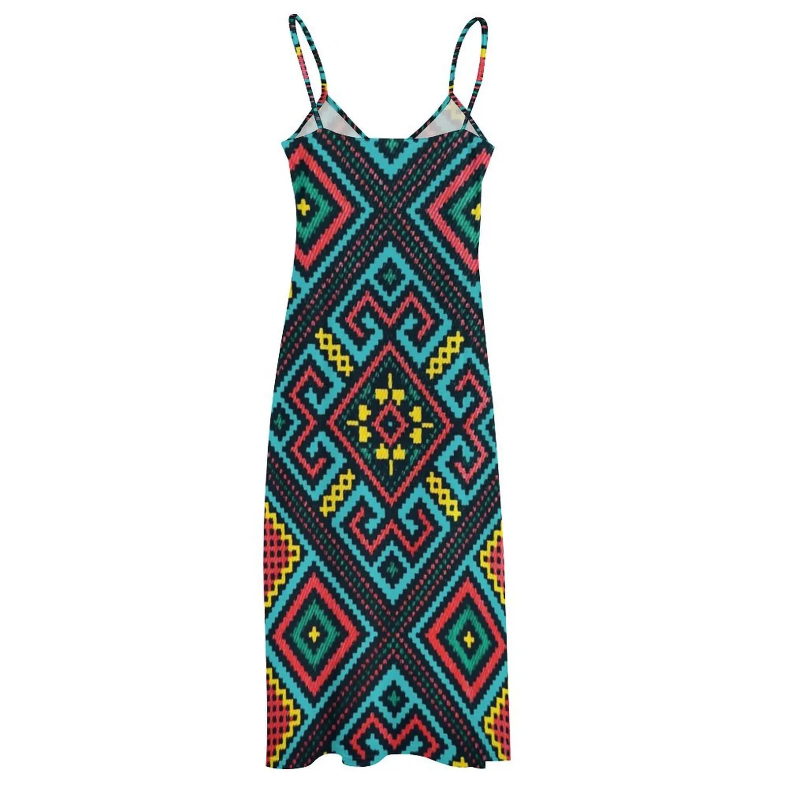 Bright boho pattern, Bohemian teal kilim geometrical pattern Sleeveless Dress women party dresses Women's summer dresses