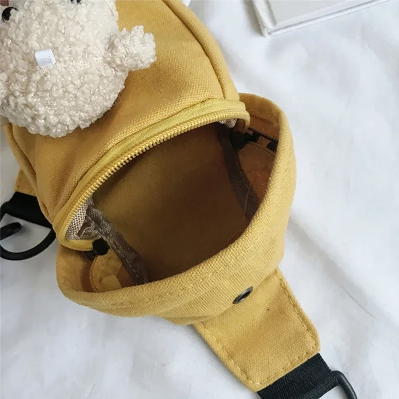 Cute Bear Canvas Wild Chest Bag Trendy All-match Messenger Women Casual Daily Wear Waist Bag Cartoon Fashion Personality Crossbo