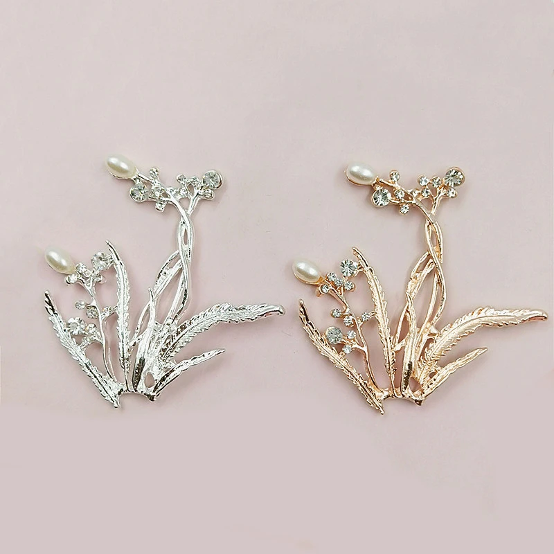 Engood 30Pcs Pearl Rhinestone Branches Button Sewing Trim & Embellishments Craft Buckle for DIY Bridal Hair Bag Accessories
