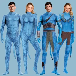 carnival Avatar Cosplay Costume Carnival Movie Themed 3D Digital Print Elastic Zentai Pet Suit Purim Catsuit Blue Alien Bodysuit