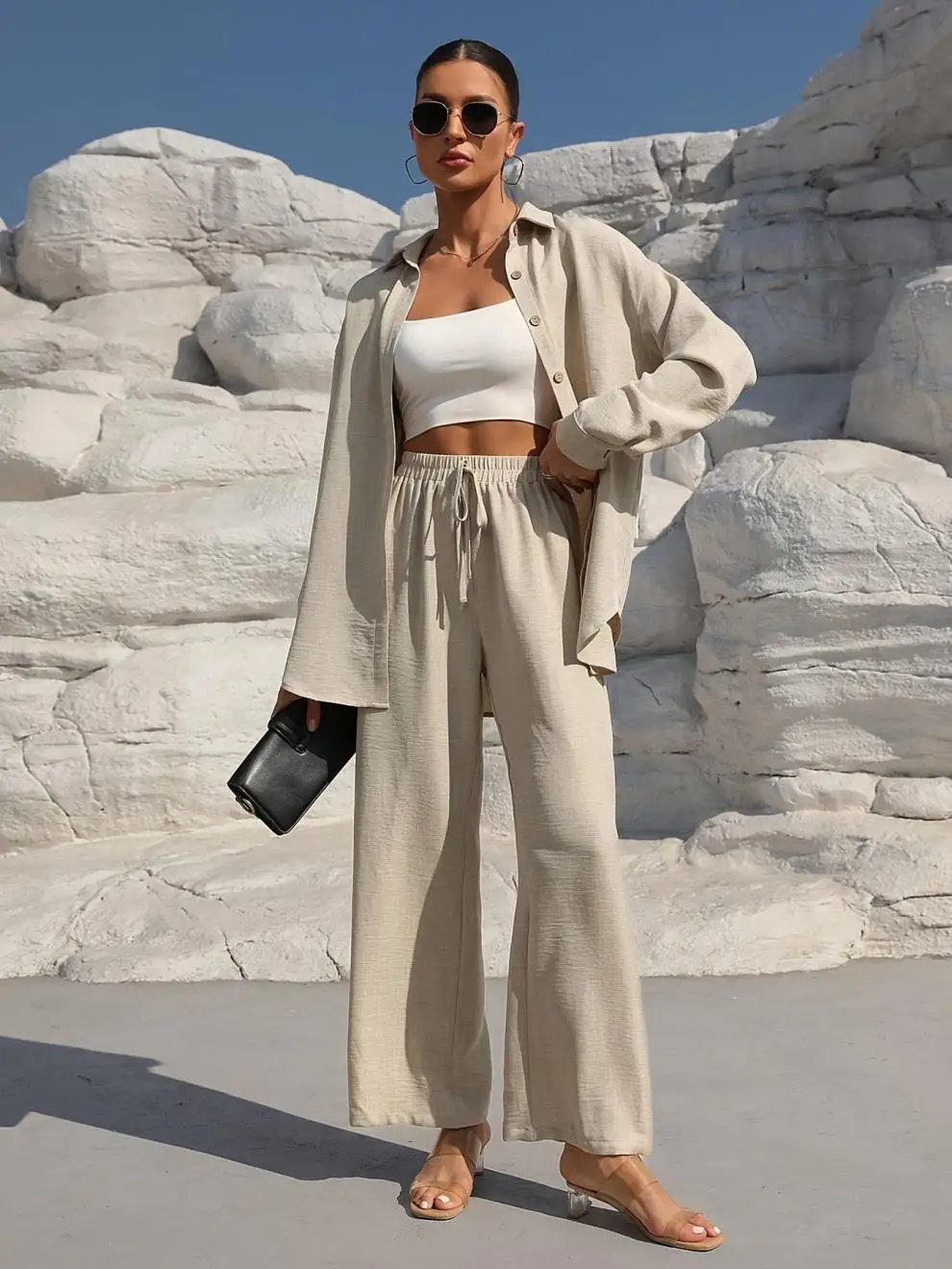 Women's Dress Sets Autumn Loose Button Cardigan Long Sleeve Wide Leg Pants Fashion Two Piece Sets Womens Outifits